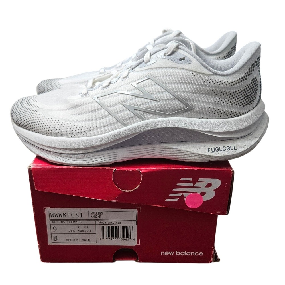 New Balance FuelCell Women Walking Shoes White Grey WWWKECS1 Size 9 B Medium